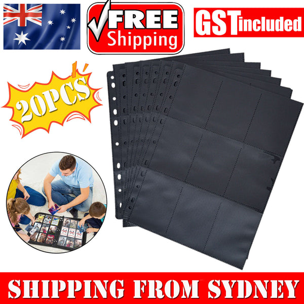 20 x 18-Pocket Card Binder Pages Black Sideload Baseball Trading Folder Storage