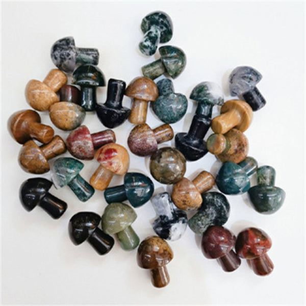 Mini Mushroom Natural Crystal Carving Quartz Massage Healing Reiki Stone Decor