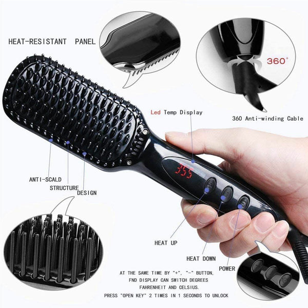 Hair Straightener Brush Ionic Ceramic Fast Comb Heating Function and LED AU