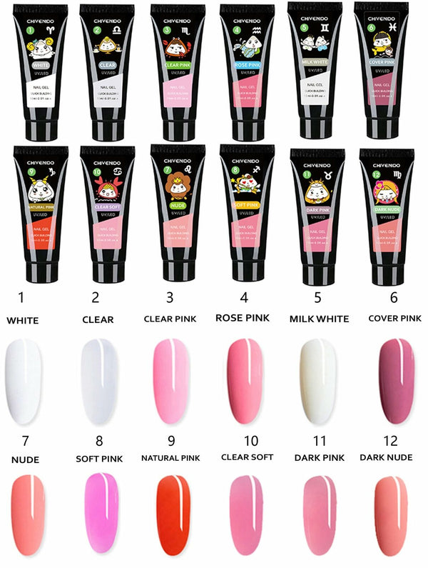 Poly UV Gel Nail Builder Extension Kit, Polygel Tube Nail Art File Color Tube