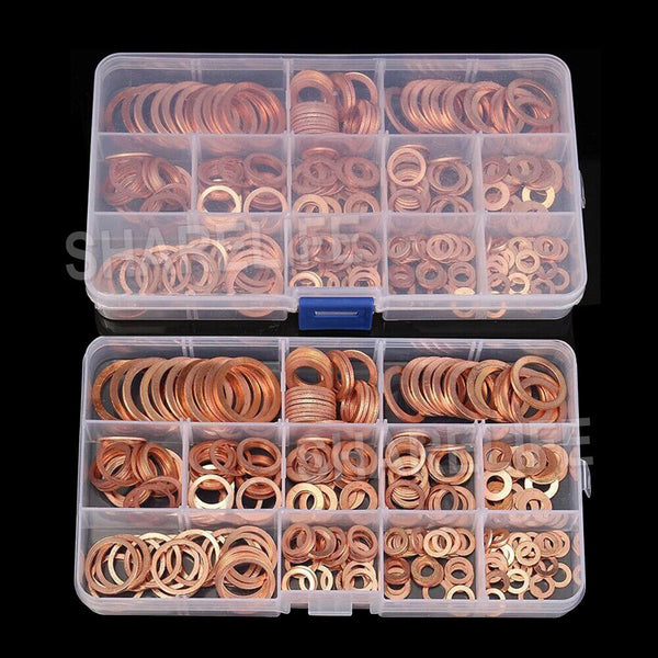 280PCS 12 Sizes Solid Copper Washers Sump Plug Seal Set Assorted Kit with Box AU