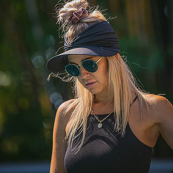 2PCS Women Wide Brim Visor Hat Ponytail Sun Cap Beach Sports Summer Hat