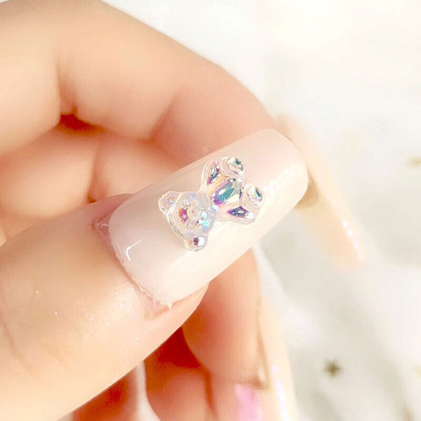 48Pcs/Box Sparkle Nail Art Rhinestones 3D Cute Bear Resin Gems Nails Manicure
