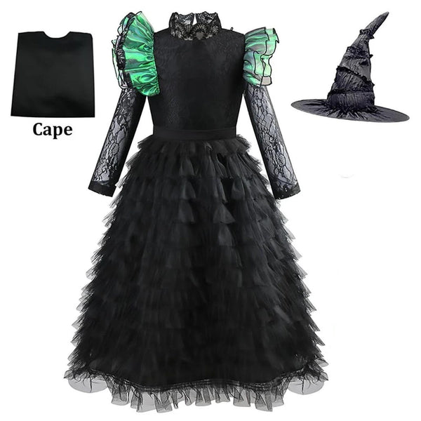 Wicked Elphaba dress with cape and pointed witch hat - kids costume - Lets Party
