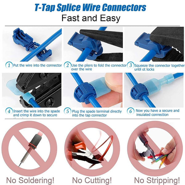 60pcs T-Tap Electrical Wire Crimp Terminals Quick Splice Cable Connectors Kit AU