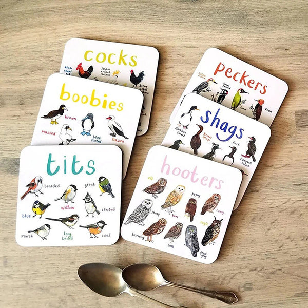 Set of 6 Bird Pun Coasters Funny Coasters for Drinks Kitchen Bar Decoration Gift