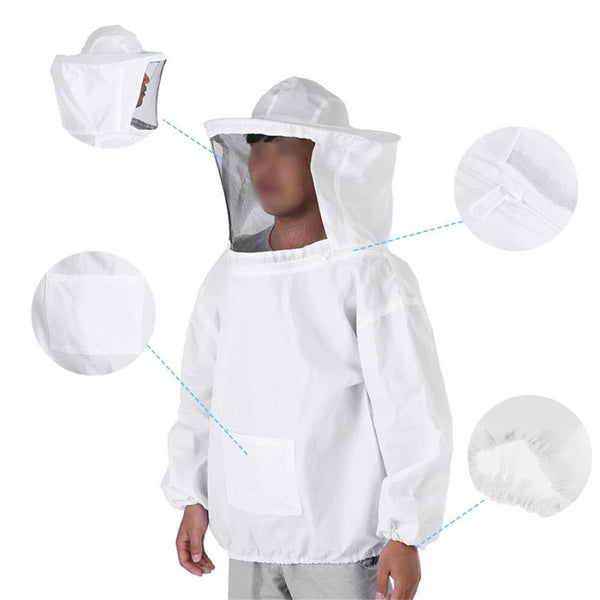 2PCS Bee Keeping Suit Protective Coat Pull Tops Beekeeping Smock Jacket Veil Hat
