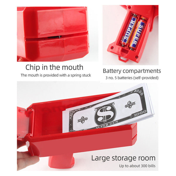 Multi-Coloured Money Shooter Spray Cash Toy Money Gun Prop 100pcs Bill Dispenser