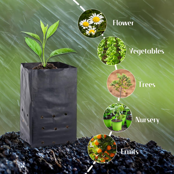 300PCS Plant Grow Bags PE Seedling Nursery Bags with Breathable Drainage Holes