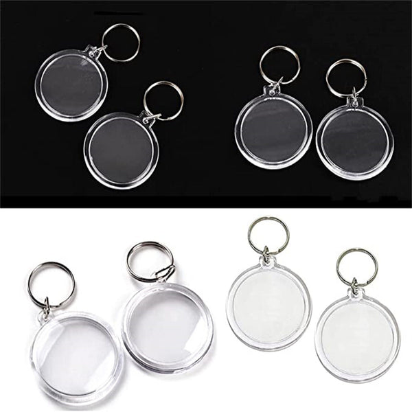 100Pcs DIY Clear Acrylic Blank Photo Picture Frame Key Ring Keychain Keyring NEW