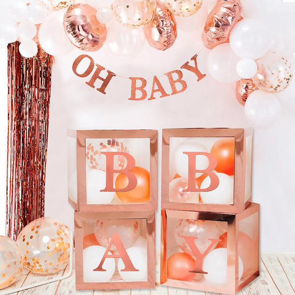 4PCS Baby Balloon Box Clear Cube Boxes Baby Shower Birthday Party Decorations