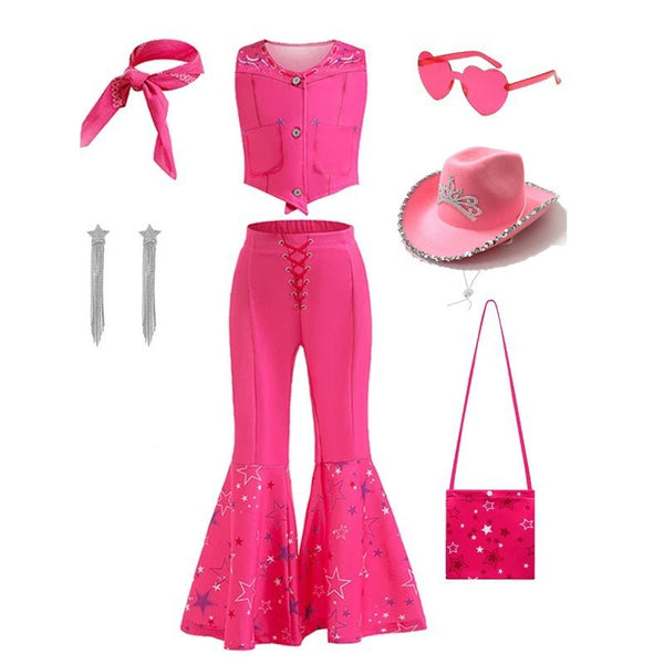 Barbie cowgirl costume with pink hat, sunglasses and bag – kids