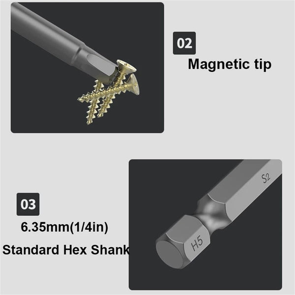 20pcs Hex Key Bit Set 100mm | S2 Steel Magnetic Allen Driver Bits for Drill Impact