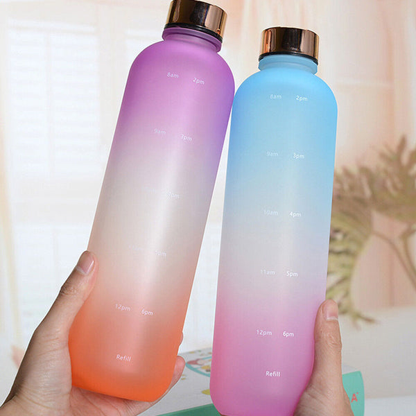 1L Water Bottle Drink Flask With Time Markings BPA Free Sport Gym Motivational