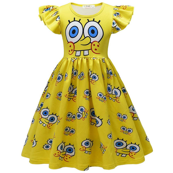 Girls yellow SpongeBob dress costume, front view