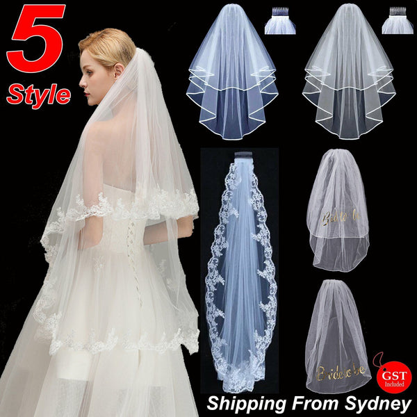One/Two-tier 90/150/300cm Long Lace White Elbow Length Edge Wedding Bridal Veil