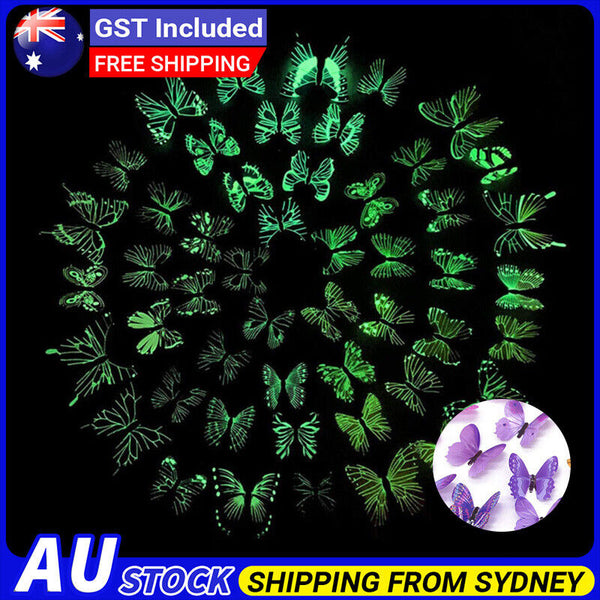 24PCS Luminous Butterfly Design Decal Art Wall Stickers Room Home Decoration AU