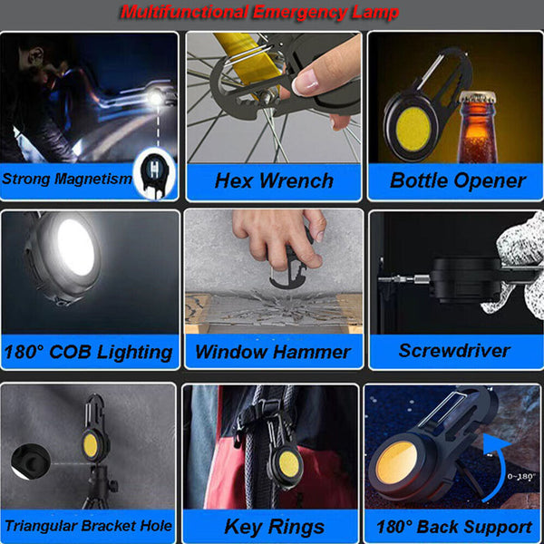 1/2x Pocket Torch COB Camping Rechargeable Keychain Work Light Mini Flashlight