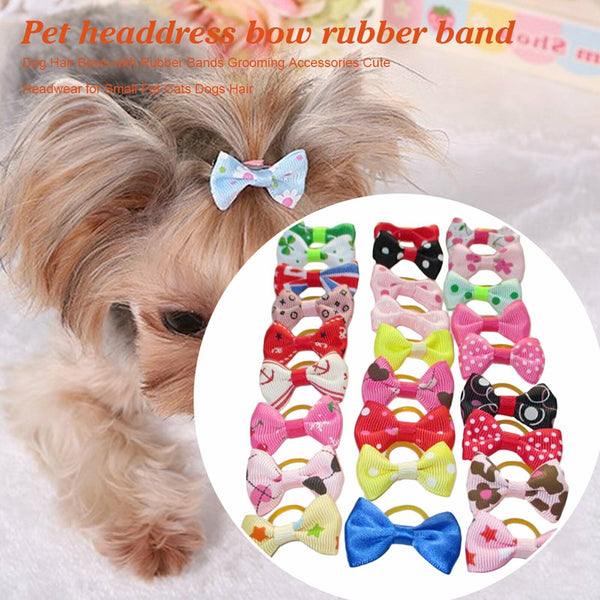 100PCS Pet Small Dog Hair Bows Rubber Bands Puppy Cat Grooming Accessory Set AU