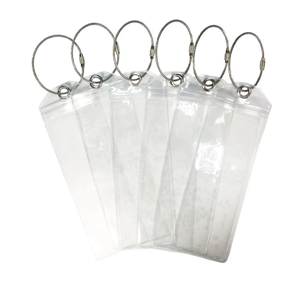4x Luggage Tags Cruise Ship Holders Zip Seal Pouch Keyring Steel Wire Cable Loop