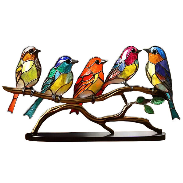 Birds-On-Branch Ornaments Table Home Decor Stained Metal Window Panel Suncatcher