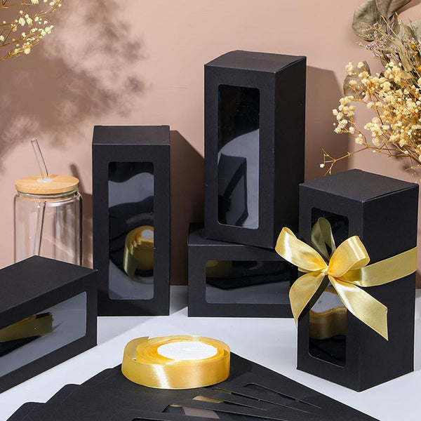 30PCS Kraft Window Gift Boxes Clear Display Treat Boxes Foldable Kraft Paper Boxes