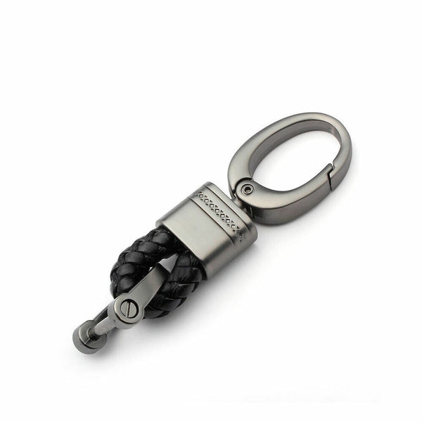 Hand-Woven Keychain Leather Car Keyring Black Gift Ring Keyfob Key Chain Metal