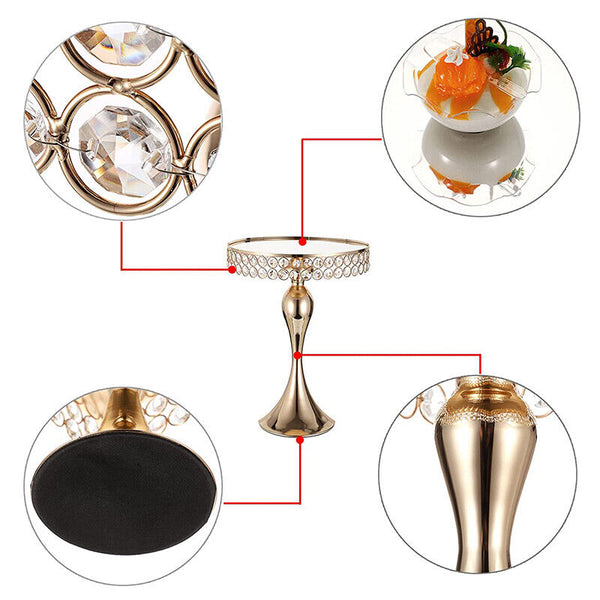 3PCS Gold Mirror Cake Stand Cupcake Holder Crystal Dessert Display Wedding Party