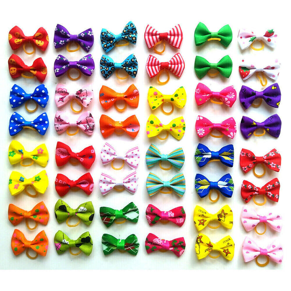 100PCS Pet Small Dog Hair Bows Rubber Bands Puppy Cat Grooming Accessory