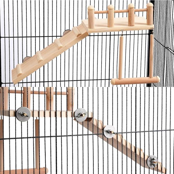 Bird Swing Toy Wooden Parrot Perch Stand Playstand Beads Cage Playground