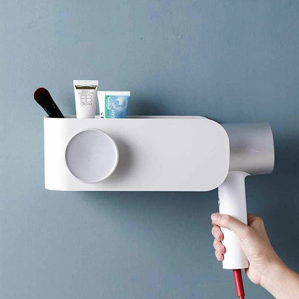 Hair Dryer Wall Mounted Stand Punch free Organizer Comb Holder Rack Bathroom Set
