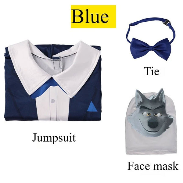 Boys Mr Wolf costume jumpsuit with grey wolf face mask