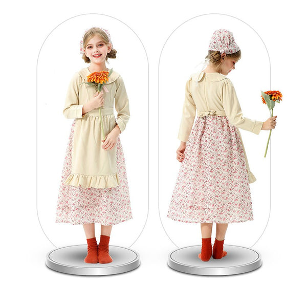 Two mannequins wearing the granny floral dress old lady costume - Lets Party