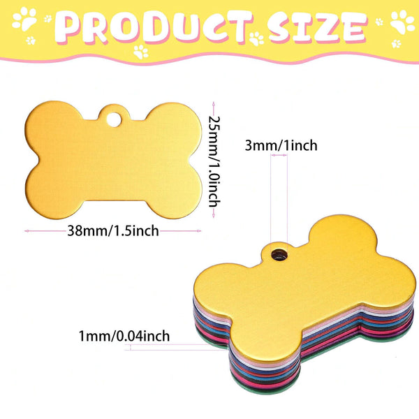 Bone Pet ID Tag Dog Puppy Name Tags Personalised Laser Engraved Etched Aluminium