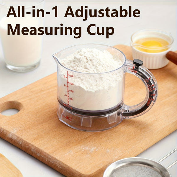 Adjustable Measuring Cup 4-in-1 | Transparent Kitchen Measure Jug + 5 Stainless Steel Spoons