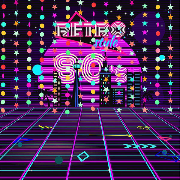 80s Neon Garlands Circle Glow in The Ultraviolet Light Supplies Party Decoration