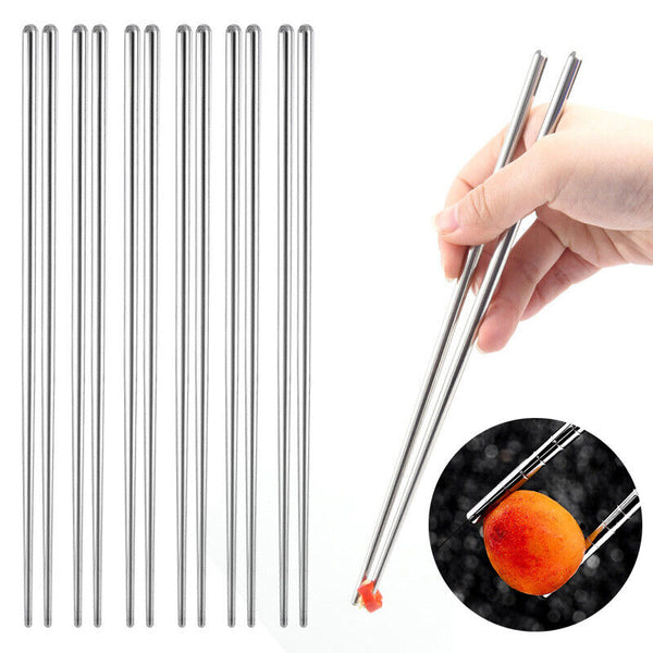 10 Pairs Stainless Steel Chopsticks Asian Japanese Metal Table Cutlery 22.5CM AU