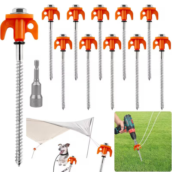 8Pcs Tent Pegs Heavy Duty Screw Steel In Ground Camping Outdoor Stakes Nails