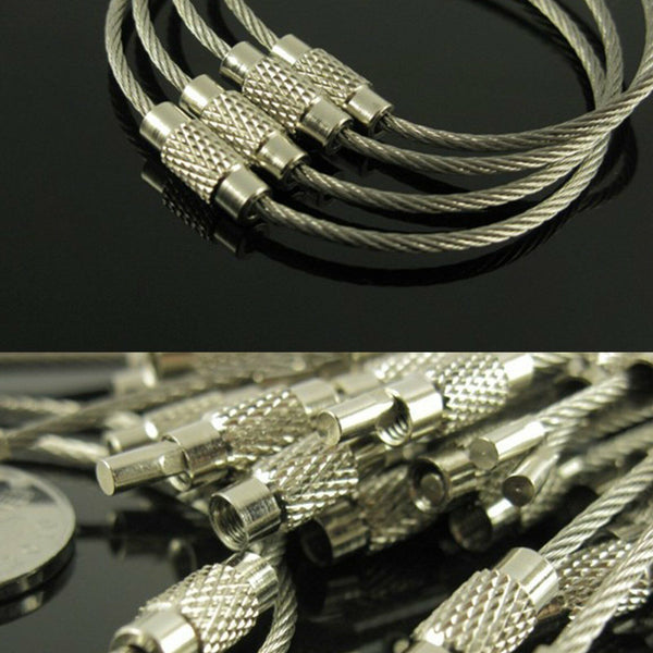 5Pcs Stainless Steel EDC Aircraft Cable Wire Loop Tag Key Chain Ring Screw Lock
