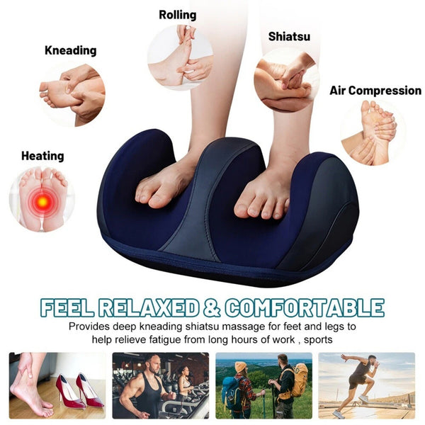Foot Massager - Electric Shiatsu Kneading Leg & Calf Massage Machine with Heat (Navy Blue)