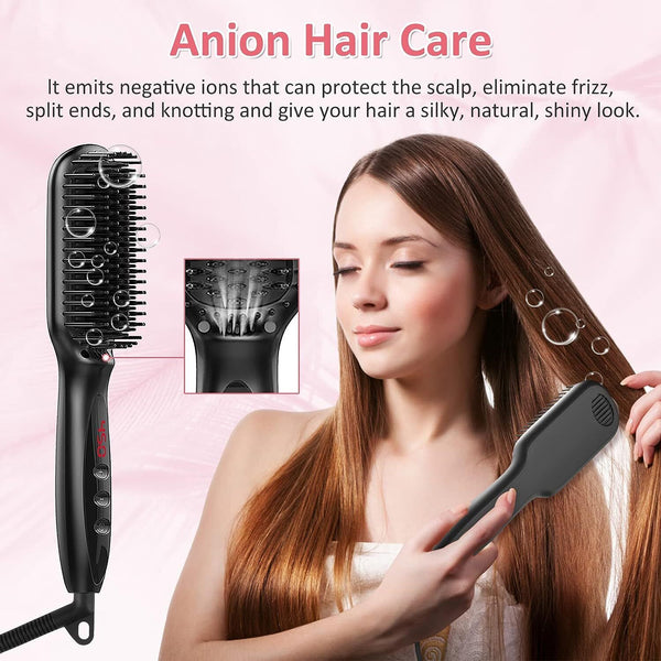 Hair Straightener Brush Ionic Ceramic Fast Comb Heating Function and LED AU