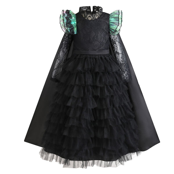 Elphaba witch dress with cape and hat on mannequin - Lets Party