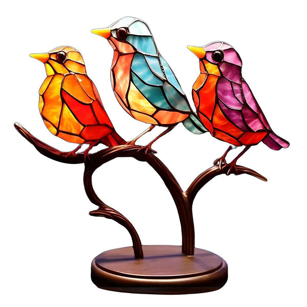 Birds-On-Branch Ornaments Table Home Decor Stained Metal Window Panel Suncatcher