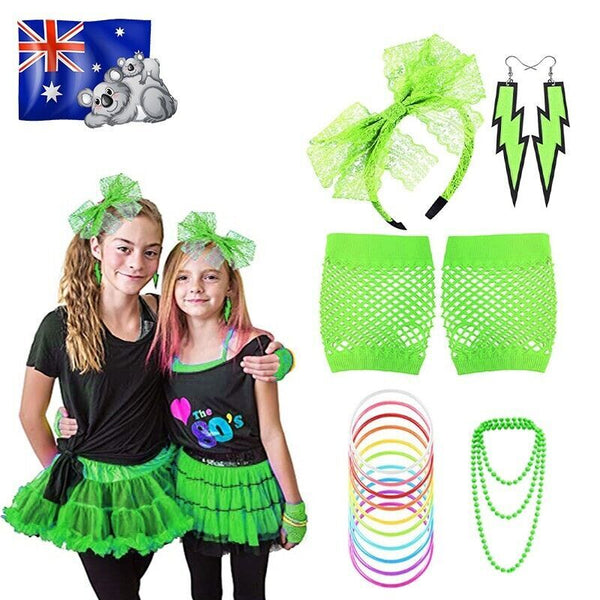 80s Neon Party Accessories Set – Retro Fancy Dress Costume Kit