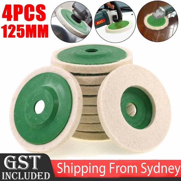 4pcs 5inch Wool Buffing Grinder Wheel Felt Polishing Disc Pad Set Tool 125mm AU