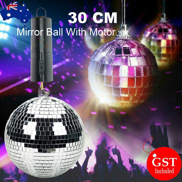 30cm Mirror Ball with Battery Operated Spin Rotating Motor Disco Party Stage Set