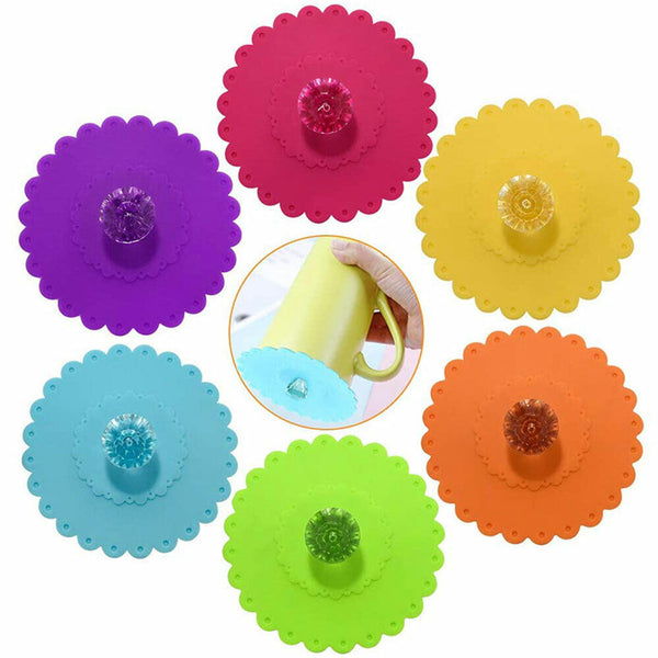 1/6pcs Seal Coffee Mug Cup Lid Glass Drink Suction Silicone Anti-dust Cover
