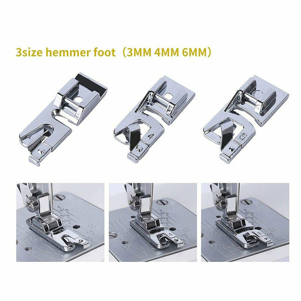 3 Size 3mm 4mm 6mm Hemming Feet Rolled Hem Presser Foot Narrow Rolled Hem Foot