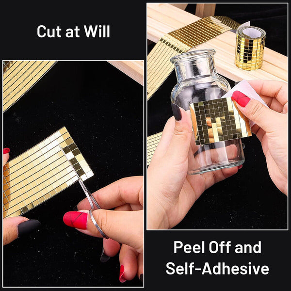 Mini Mosaic Tiles Self-Adhesive Square Mirror Glass DIY Home Wall Sticker Decors