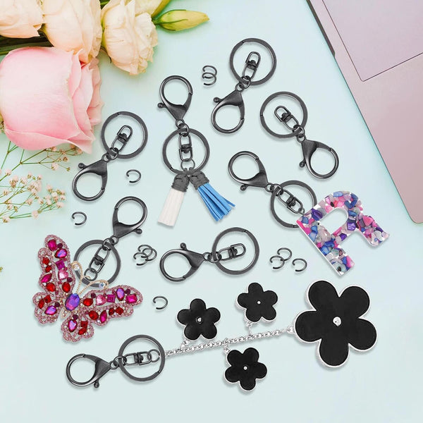 10x Lobster Clasps Keyring Black Metal Swivel Split Key Chain Keyring 70mm AU
